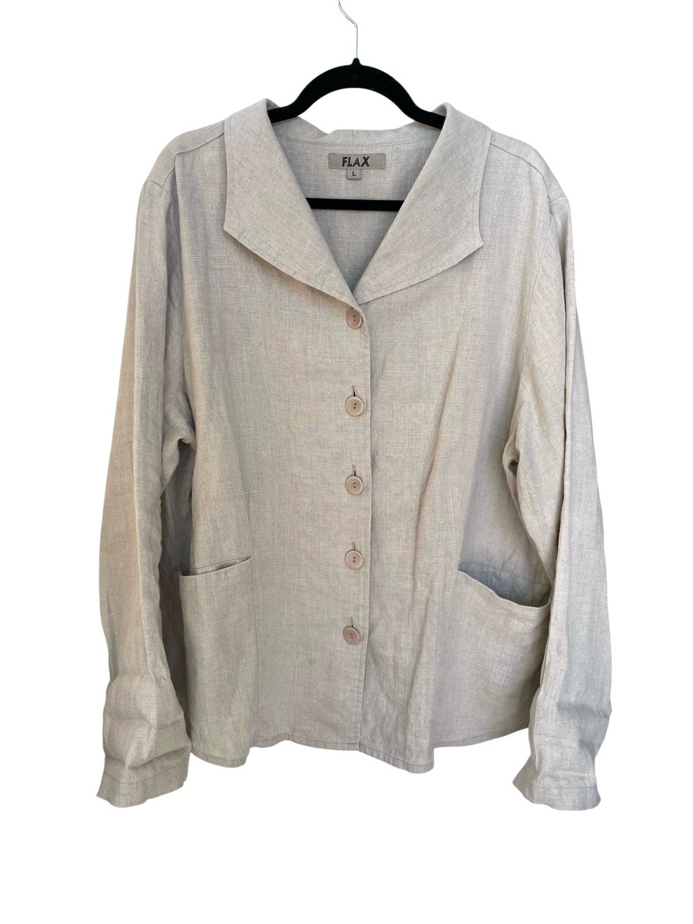 Flax Linen Button Front Jacket Large Natural
